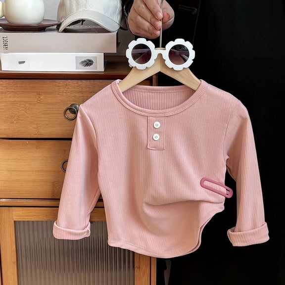 SNKSDGM Girls Shirts for Girls Size 8-9 Girls Shirts Size 8-10 Children's Undershirt Autumn New Round Neck Long Sleeve Shirt Autumn Girls Warm Underwear Boy Baby Foreign Clothes 18-24 Months