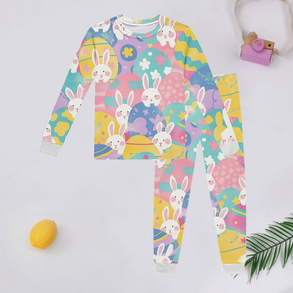 SNKSDGM Girls Spring Outfits for Girls 6-7 Toddler Easter Outfit Girl 3T Children's Long Sleeve Easter Printed Pajama Set with Top and Pants Loungewear Easter Outfits for Girls Size 7-8 4Y