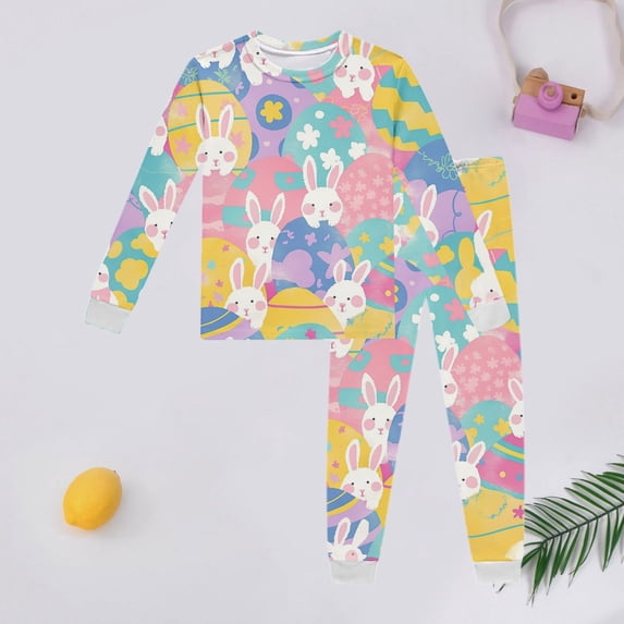 SNKSDGM Girls Spring Outfits for Girls 6-7 Toddler Easter Outfit Girl 3T Children's Long Sleeve Easter Printed Pajama Set with Top and Pants Loungewear Easter Outfits for Girls Size 7-8 4Y
