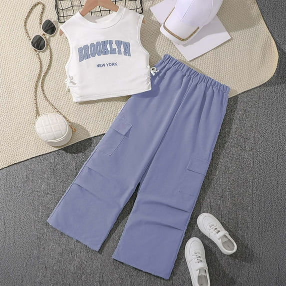 SNKSDGM Girls Spring Outfits for Girls 7-8 Dress 2Nd Birthday Outfit Girl Girls Summer Sleeveless Letter Tank Top and Casual Pants Set for Big Kids Easter Toddler Girl Outfit Dress 8 Years