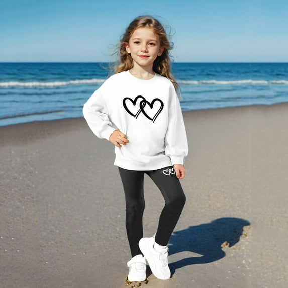 SNKSDGM Girls Spring Outfits for Girls 8-9 Skirts Toddler Girl Easter Outfit Size 6 Girl's City Letter Printed Crew Neck Long Sleeve Hoodie and Leggings 7-8 Years