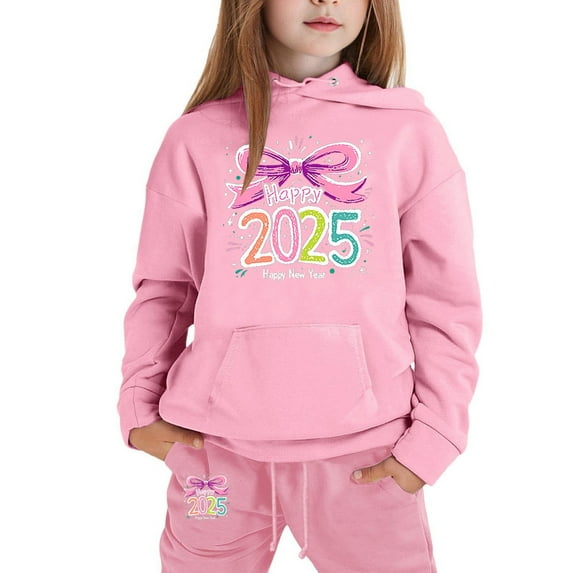 SNKSDGM Girls Spring Outfits for Girls 8-9 Skorts Girls Spring Outfits Size 10-12 2025 New Year Printing Children's Middle and Large Children's Long Sleeved Letter Print Hooded Top Sweater Pants Set
