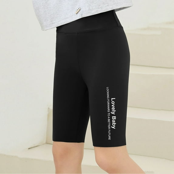 SNKSDGM Girls Sweatpants Size 7-8 Slim Summer Children'sPants Letter Printing Quarter Pants High Waisted Shorts Slim Breathable Girls Shorts Wear Yoga Pants over 5-6 Years