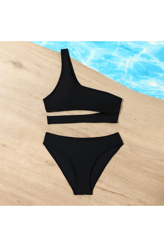 Girls Swimsuits Size 10-12 1 Piece Black Solid Color Two Piece Swimwear for Girls Design Comfortable and Stylish Children's Bathing Suit 150