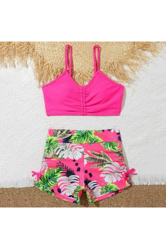 Girls Swimsuits Size 14-16 1 Piece Girls Swimsuit Girls Swimwear Bathing Suits for Girls 2 Piece Swimsuit Adjustable Straps Padded Swimwear Tankini 7 12Y 11-12 Years