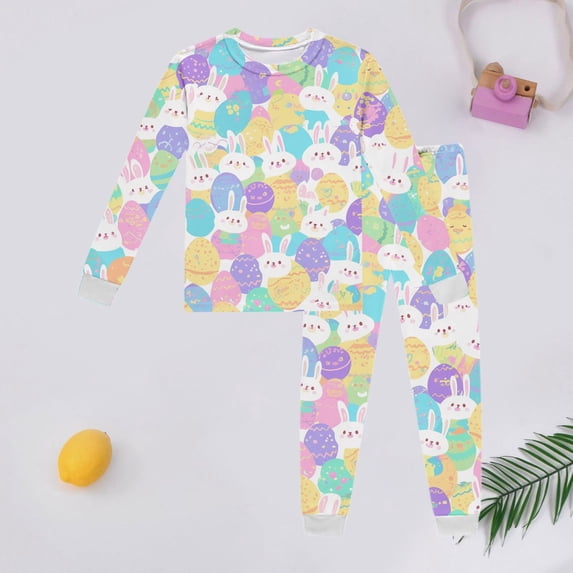 SNKSDGM Girls Toddler Girl Easter Outfits 3T Baby Girl Outfits 18-24 Months Spring Children's Long Sleeve Easter Printed Pajama Set with Top and Pants Loungewear Spring Outfits for Girls Size 10 6Y
