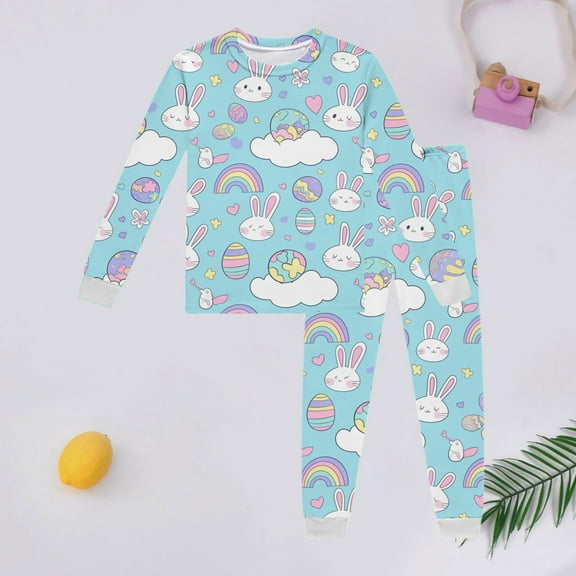 SNKSDGM Girls Toddler Girl Easter Outfits 4T Girls Easter Outfits Size 10 Children's Long Sleeve Easter Printed Pajama Set with Top and Pants Loungewear My 2Nd Birthday Outfit Girl 6-7