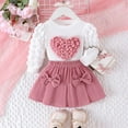 thumbnail image 1 of SNKSDGM Girls Toddler Girl Spring Outfits 5T Girls Summer Outfits Size 6-7 Baby Girls Spring and Autumn Long Sleeve Heart Blouse + Bow Skirt Two Piece Set 18-24 Months, 1 of 8