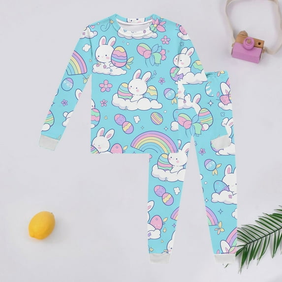 SNKSDGM Girls Toddler Spring Outfits for Girls Dress Girls Summer Outfits Size 8 Under 15 Children's Long Sleeve Easter Printed Pajama Set with Top and Pants Loungewear 3Y
