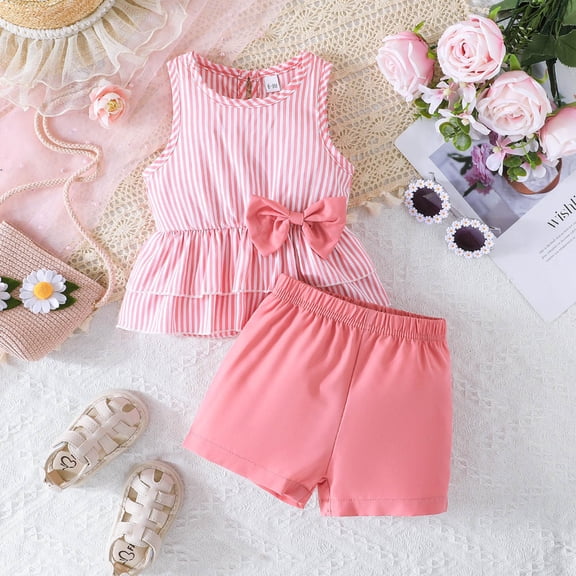 SNKSDGM Girls Toddler Spring Outfits for Girls Dress Outfits Baby Girl Girls' Summer Stripes Tank Top & Shorts Set Cute Toddler Beach Outfit Casual Two Piece 2-3 Years