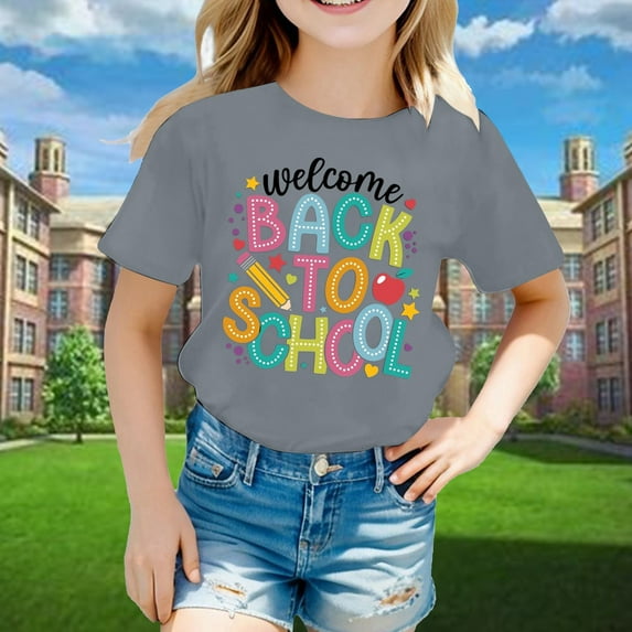 SNKSDGM Girls Tops for Teens Casual Summer T Shirts for Girls 14-16 Kids' Back to School Graphic Short Sleeve Round Neck Tee Bright & Comfortable for Boys & Girls 4-5 Years