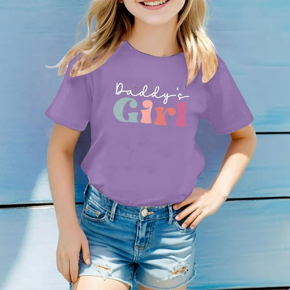 SNKSDGM Girls Tops for Teens Girls 14-16 Shirts for Girls 7-8 Cute Children's Casual Letter Pattern Print Multicolor Round Neck Short Sleeves 6-7 Years