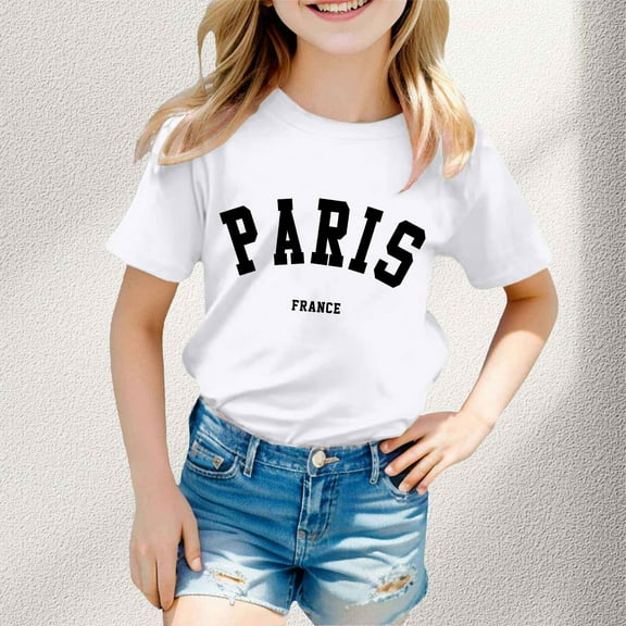 SNKSDGM Girls White Shirt Girls Size 6 Clothes for Girls 10-12 Jeans Boy and Girl Fashion Casual Print Round Neck Loose Short Sleeve T Shirt Top 5-6 Years