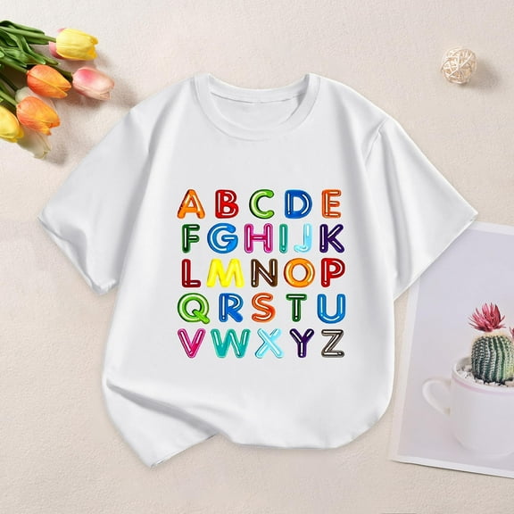 SNKSDGM Girls White Shirt Kids Cute Tops for Girls 10-12 Summer Children's Casual Short Sleeved T Shirt Cartoon Print Crewneck Comfortable 3-4 Years
