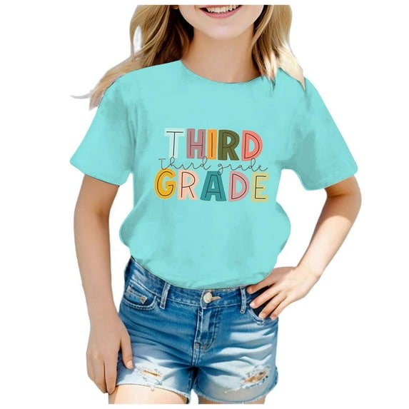 SNKSDGM Girls White T Shirts for Kids Bulk White T Shirts for Girls 5T Children's Fashion Back to School Season Printed Round Neck Short Sleeve Casual T Shirt Top (10) 10-11 Years