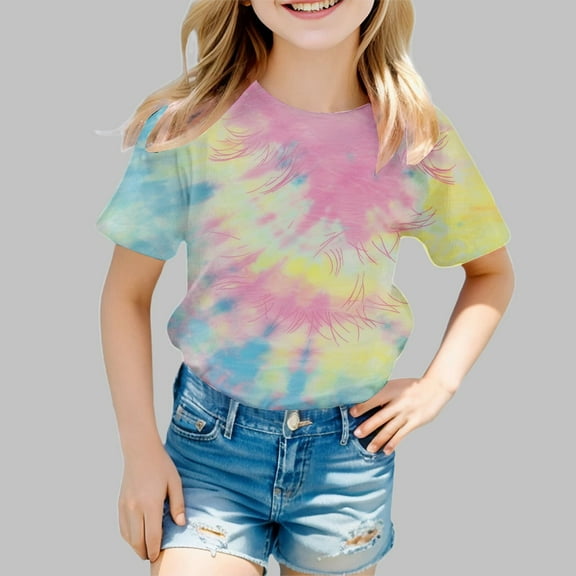 SNKSDGM Girls White T Shirts for Kids Girls Cute Shirts for Girls 9-10 Girls' Tie Dye Print Short Sleeve T Shirt Summer Fashion Casual Round Neck Tee for Toddler & Kids 12-13 Years