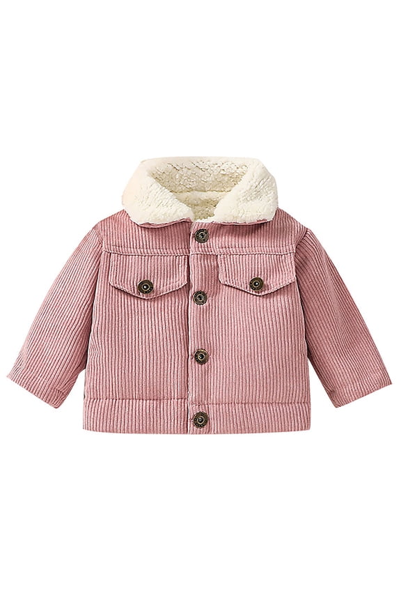 Baby Collar Corduroy Padded Jacket 3M-3Y, Autumn Winter Thick Lined Warm Coat Toddler Boys Girls Solid Button Front Long Sleeve Thermal Outerwear Pink 18-24 Months