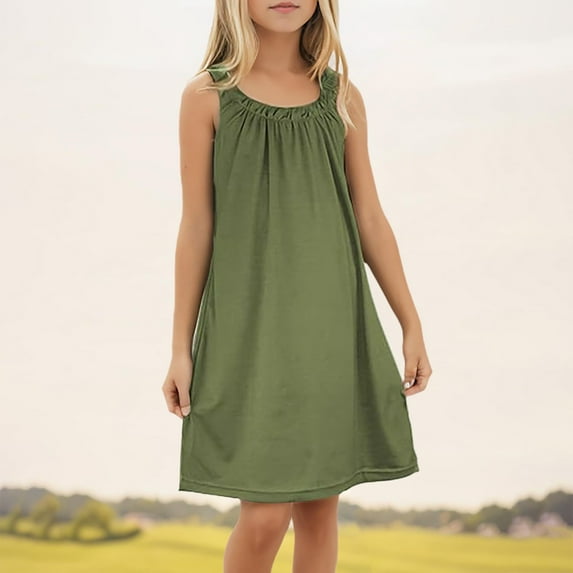 SNKSDGM July 2025 Dresses for Teens Girls 12-14 Girl Dress Girl's Beach Swim Cover Up Summer Sleeveless Tank Dresses 13-14 Years