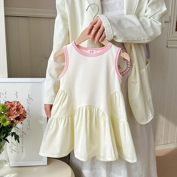 SNKSDGM July 2025 Flower Girl Dress Flower Girl Dress Girls Stitching Contrast Color Sleeveless Vest Dress 140