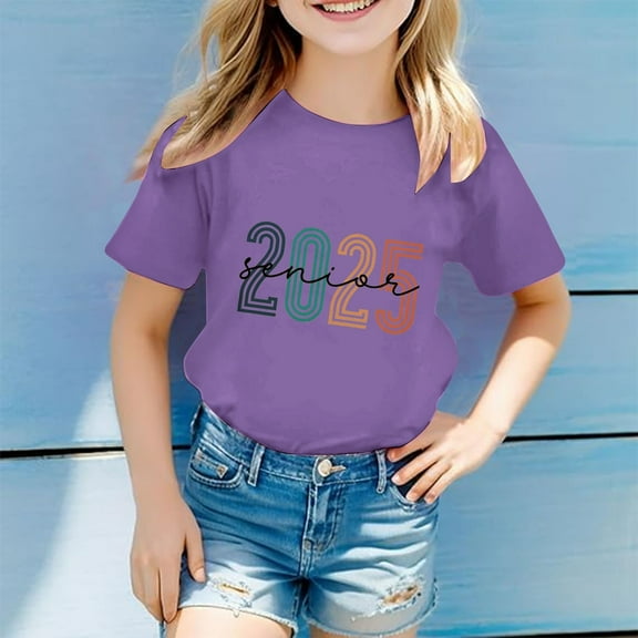 SNKSDGM July 2025 Toddler Girl Short Sleeve Graphic T-Shirt Children's Casual Fashion Graduation Season Printed Round Neck Short Sleeved T Shirt (3 13 Years Old) White T Shirts for Kids 3-4 Years