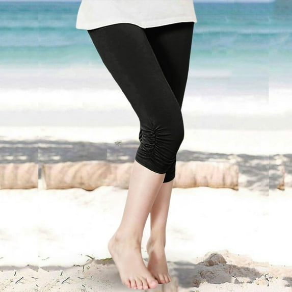 SNKSDGM Khaki Pants for Girls Size 8 Girls Summer Solid Color Stretchy Capri Leggings Comfortable Elastic Yoga Pants for Beach Gym and Casual Wear Lightweight and Breathable 12-13 Years