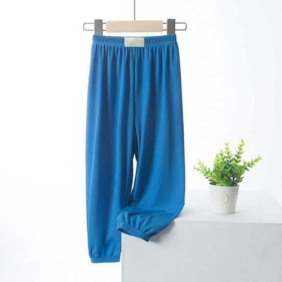 SNKSDGM Khaki Pants for Girls 6-7 Girls Ice Silk Pantspants Elastic High Waisted Casual Trousers for Kids Summer Flowy Stretchy Pants 11-12 Years