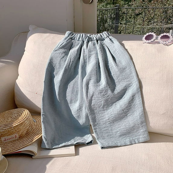 SNKSDGM Khaki Pants for Girls Cargo Girls' Pants Summer Children'sSolid Color Loose Casual Pants Wide Leg Pants Sportswear Long Pants 4-5 Years