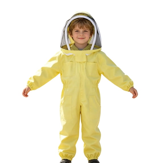 SNKSDGM Kids Full Body Beekeeping Suit with Mesh , Zip Up Multi Pocket Protective Coverall for 7-12 Years Old YE1 7-9Years