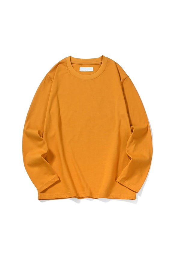 Kids Long Sleeve T-Shirt Korean Style Solid Color Cotton Top for Big Boys Spring Fall Layering 10-12 Years