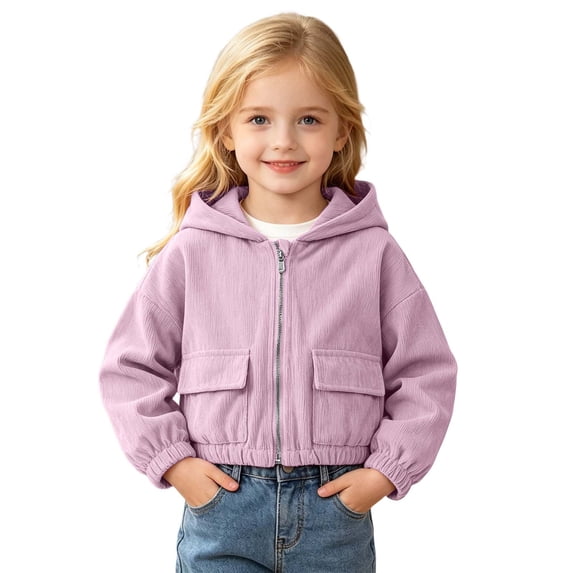 SNKSDGM Kids Solid Zip Up Hooded Casual Jacket 4-13Y, Long Sleeve Elastic Sweatshirt Coat With Double Big Patch Pockets Loose Cropped Sports Outerwear Girls Light Purple 10-11 Years