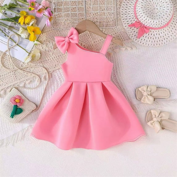 SNKSDGM Late July Summer Dresses for Teens Baby Girl Dresses 3-6 Months Toddler Baby Girls Dress One Shoulder Dress Bow Birthday Party Dress Outfit 9-12 Months