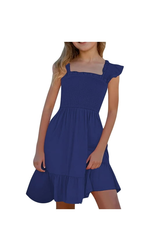 Late July Summer Dresses for Teens Flower Girl Dress Girls Summer Dresses Smocked Sleeveless with Pockets 9-10 Years
