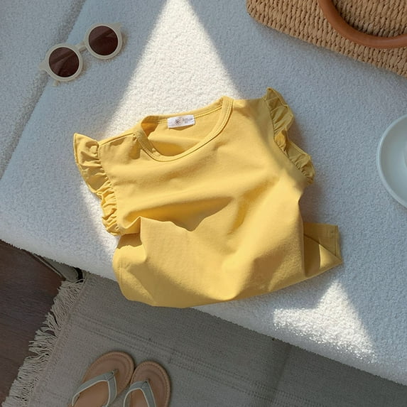 SNKSDGM Late July Toddler Girl T Shirts Girls Ruffle Sleeve T Shirt Solid Color Vest Girls Basic Short Sleeve Shirts for Girls 12-14 Trendy 2-3Years