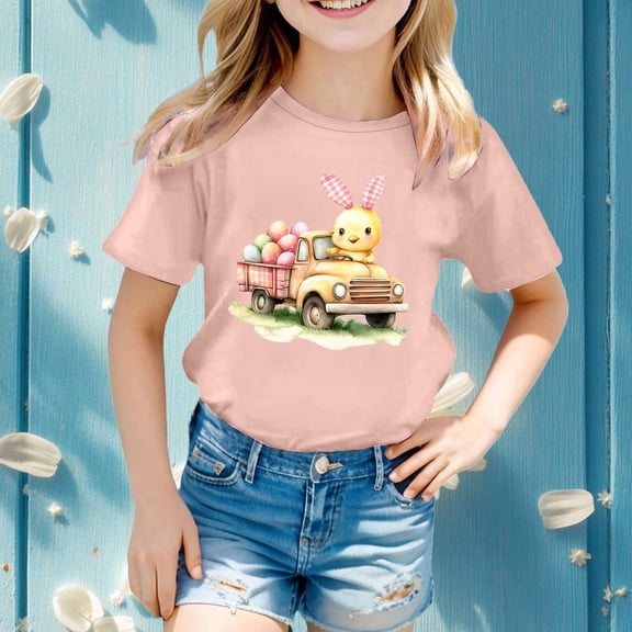 SNKSDGM Late July Toddler Girls Graphic Tees Easter Girls Short Sleeve Printed T Shirt Top Casual Shirt Girls Cute Tops 12-14 3-4 Years