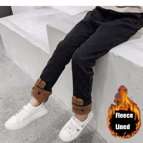 SNKSDGM Pants for Girls 9-10 Adjustable Waist Kids Toddlers Girls Lined Jeans Winter Denim Jeggings Warm Pants 6-7 Years