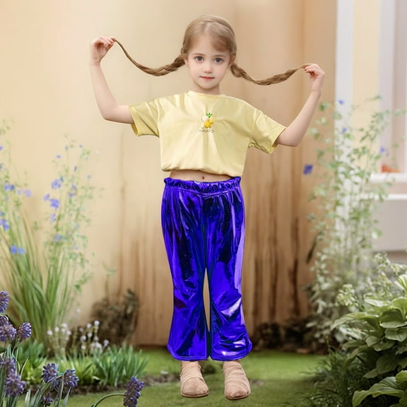 SNKSDGM Pants for Girls Children'sBright Flared Pants Dance Folk Dance Fishtail Pants 9-10Years