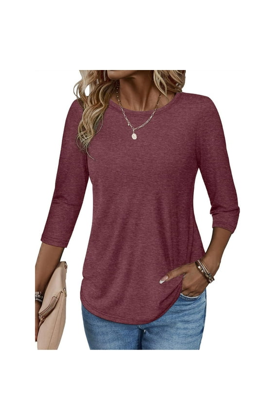 Plus Size Tops for Women 4X-5X Long Sleeve Women's Casual 3/4 Sleeve T Shirts Round Neck Cute Tunic Summer Tops Basic Tees Fall Blouses Loose fit Pullover Summer Tops for Women 2025 Work