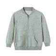 thumbnail image 1 of SNKSDGM Rib Collar Zip Up Baseball Jacket For Kids Solid Long Sleeve Sports Sweatshirt Cardigan Boys Girls Spring Autumn Casual Outerwear Grey 7-14 Years, 1 of 7