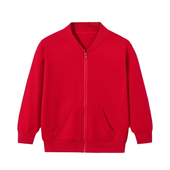 SNKSDGM Rib Collar Zip Up Baseball Jacket For Kids Solid Long Sleeve Sports Sweatshirt Cardigan Boys Girls Spring Autumn Casual Outerwear Red 6-7 Years