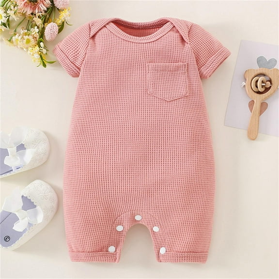 SNKSDGM Rompers for Girls Size 12 Baby Onesie Solid Color Cute Little Pocket Jumpsuit Baby Onesie Crawling Suit 3-6 Months