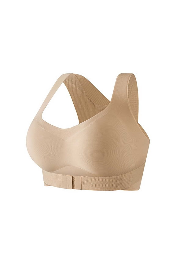 Seamless Breathable Posture Support Bra, Front Fasten Bust Lift Anti-Sag Back Shaping Wireless Bralette Beige M