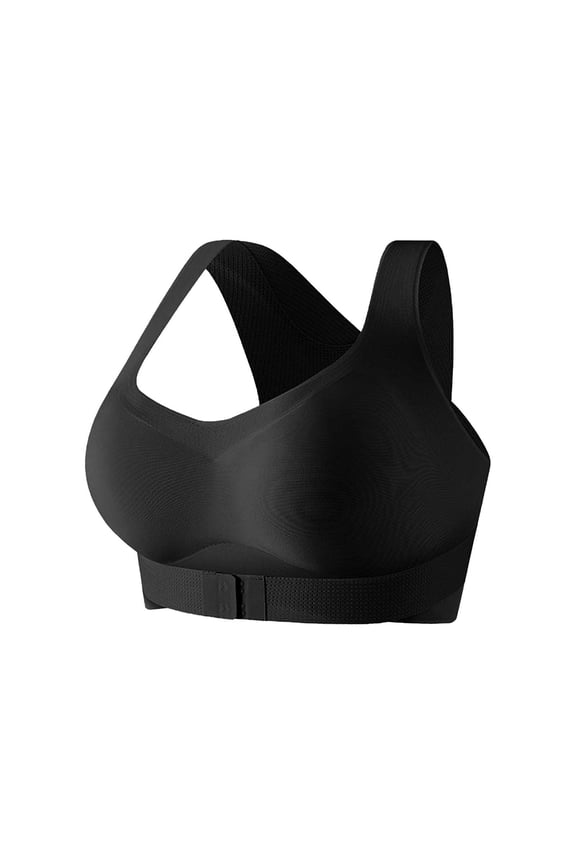 Seamless Breathable Posture Support Bra, Front Fasten Bust Lift Anti-Sag Back Shaping Wireless Bralette Black M