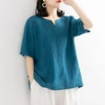 thumbnail image 1 of SNKSDGM Shirts for Women Graphic Tees Women's Linen V Neck Embroidered Top Retro Vintage Blouse Loose fit Plus Size Summer Short Sleeve T Shirt Summer Tops for Women 2025 Vacation Petite, 1 of 4