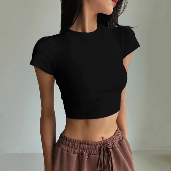 SNKSDGM Short Sleeve Shirts for Women Work Out Women Soild Print O Neck Tops Short Sleeve Round Neck Tee Shirt Printed Flower Loose Side Split Blouse Tunic Beach Vacation Clothes for Women Petite Xs