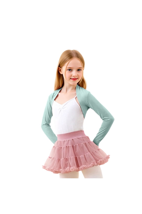 Soft Stretch Cropped For Girls 2-16Y, Long Sleeve Open Front Ballet Dance Warm Up Jacket Lightweight Gymnastics Training Layering Outfit Green 10-11 Years