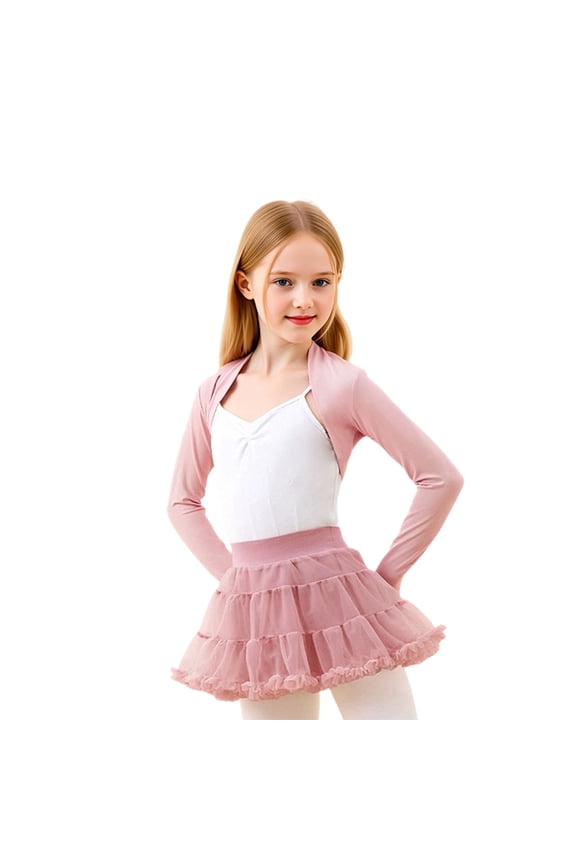 Soft Stretch Cropped For Girls 2-16Y, Long Sleeve Open Front Ballet Dance Warm Up Jacket Lightweight Gymnastics Training Layering Outfit Pink 2-3 Years