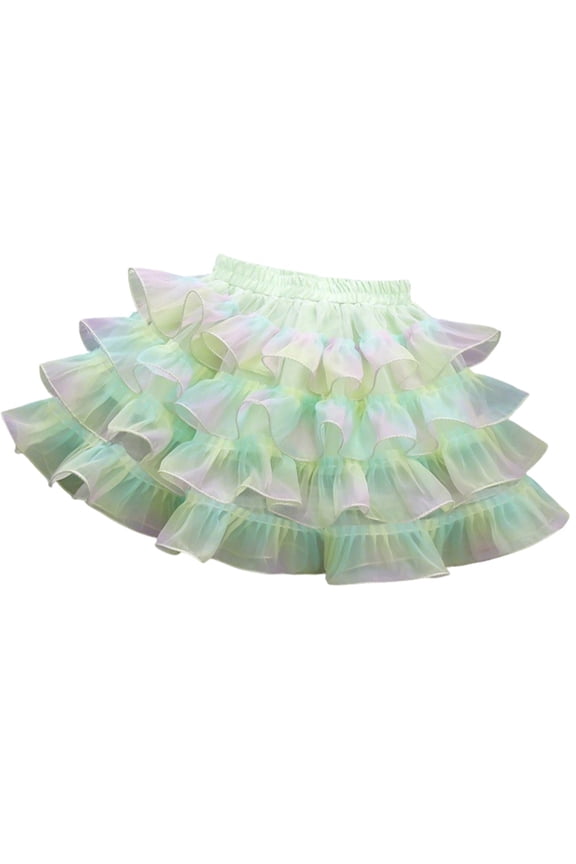 Spring Autumn Princess Tutu Skirt for Kids, Girls Tiered Ruffle Cake Mini Performance Skirt Green 7-8 Years