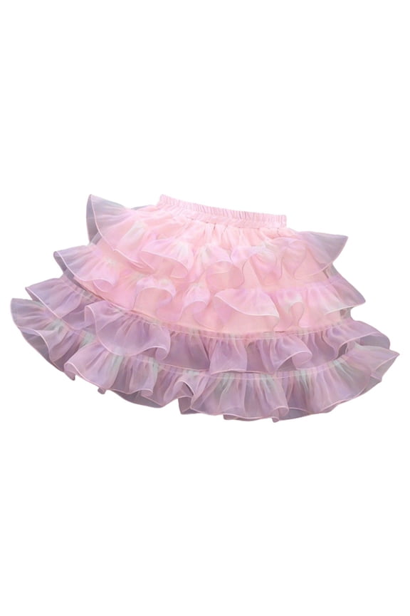Spring Autumn Princess Tutu Skirt for Kids, Girls Tiered Ruffle Cake Mini Performance Skirt Red 9-10 Years