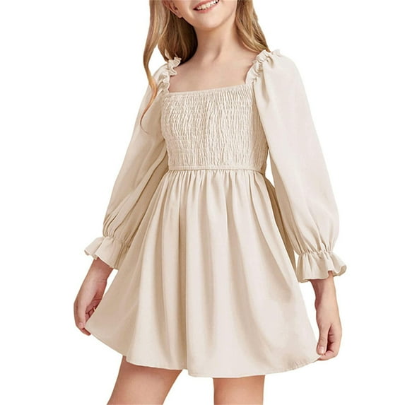 SNKSDGM Summer Dresses for Teens Girl Summer New Skirt Long Sleeved Ruffled Skirt High Waist Dress for Girls 18-24 Months Girls Holiday Dresses Size 10-12 Long