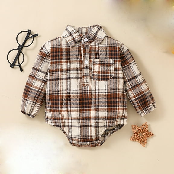 SNKSDGM Toddler Boy Clothes 4T July 4Th Baby Boys Girls Plaid Long Sleeve Shirt Bodysuit Romper Gentleman Suit Outfits Clothes 6-12 Months